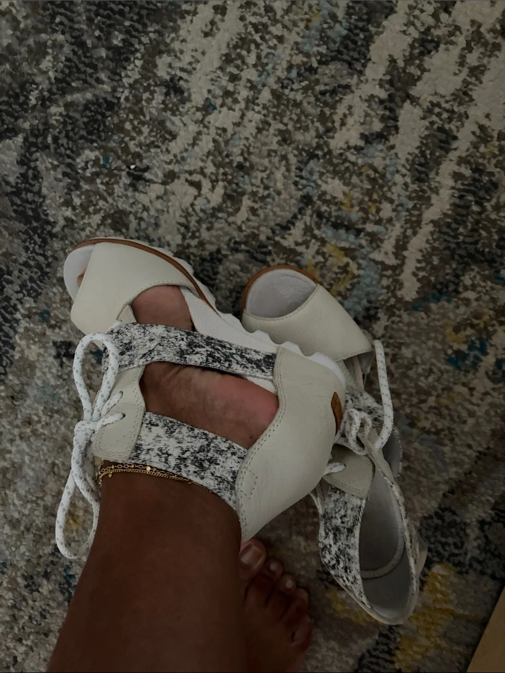Sorel Cream Leather Wedge Sandals with Tan Logo Patch